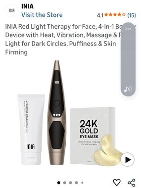 INIA Red Light Therapy Device with 24K Gold Eye Masks - Black & Gold